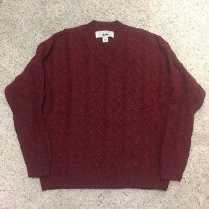 V-neck cable knit wool sweater